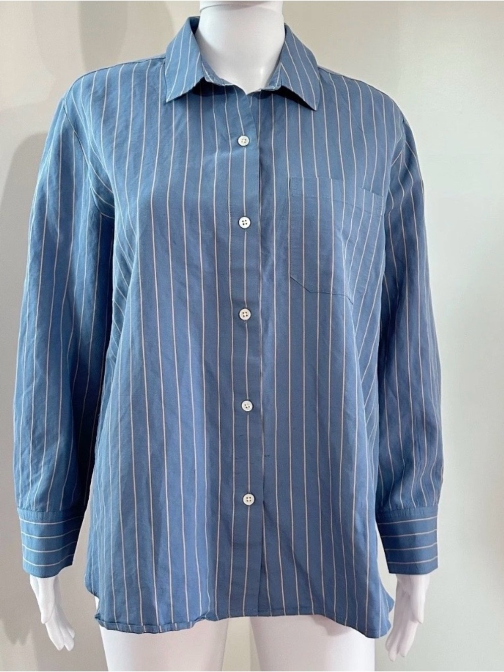 Jenni Kayne Blue and White Pinstripe Button-Down Shirt